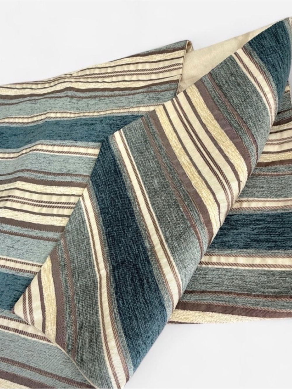 Table Runner Striped Satin Seascape Coastal Blues Cream Pointed 70" X 13 Dining